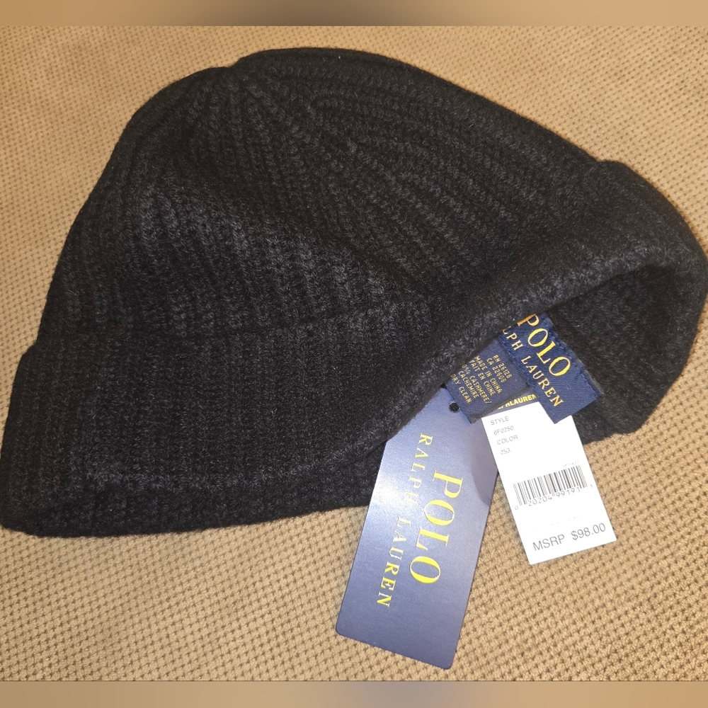 Polo By Ralph Lauren Black Cashmere Knit Hat